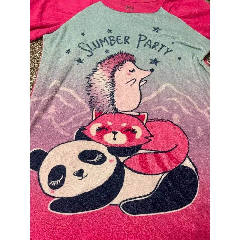 Wonder Nation Pink Slumber Party Animals Fleece Long Sleeve Nightgown M Girls